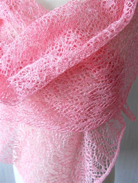 Linen Scarf Lace Shawl Knitted Natural Summer Wrap In Pink Etsy