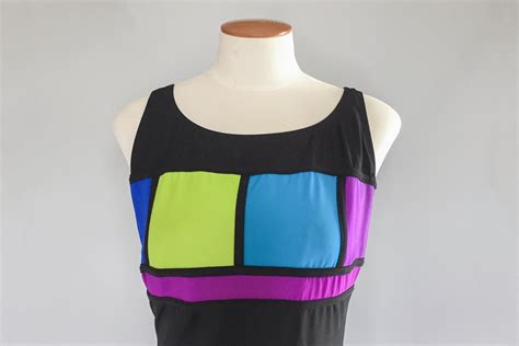 Vintage 1990s Black Rainbow Colorblock One Piece Scoop Back Swimsuit By