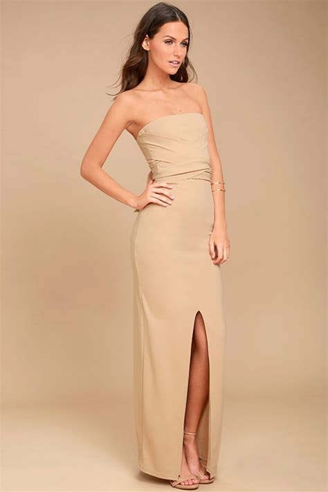 Lovely Beige Dress Strapless Dress Maxi Dress Gown 72 00