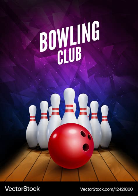 Bowling club poster with ball and bowling pins Vector Image