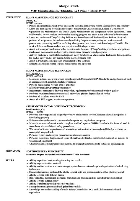 Plant Maintenance Technician Resume Samples Velvet Jobs