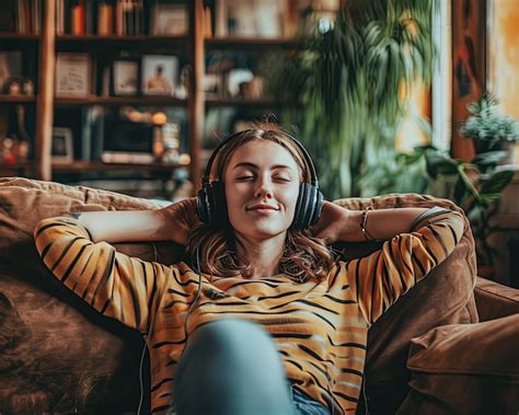 Premium Photo Happy Woman In Headphone And Listening To Music Podcast