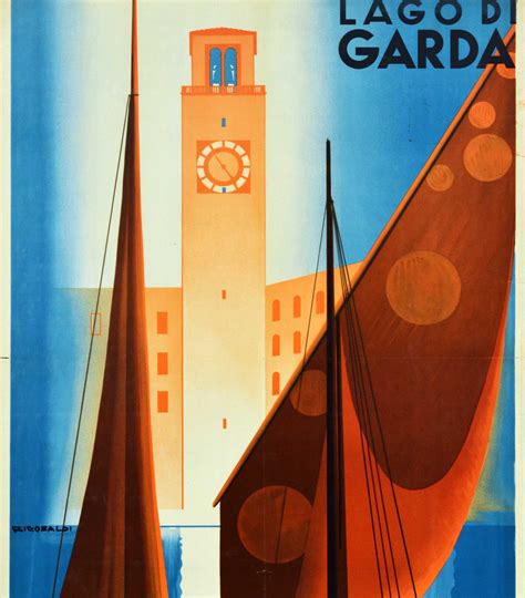 Original Vintage Travel Poster Lago Di Garda Lake Riva Torbole Italy