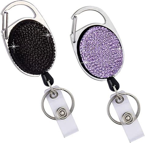 Bling Retractable Badge Holders With Carabiner Rhinestones Crystal