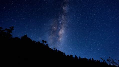 Milchstraße Sternenhimmel Bäume Bild Foto Desktop Hintergrund