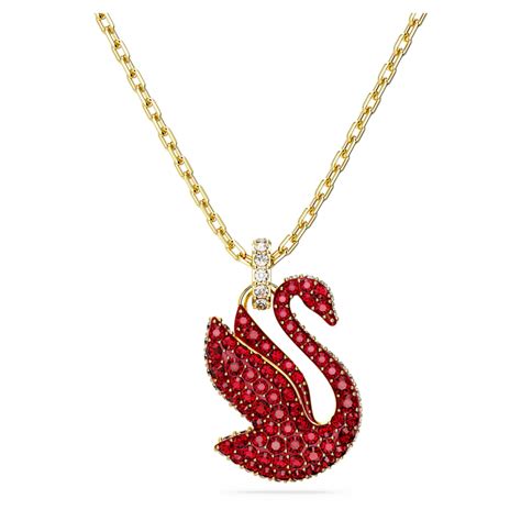 Colgante Swarovski Iconic Swan Cisne Mediano Rojo Baño tono oro