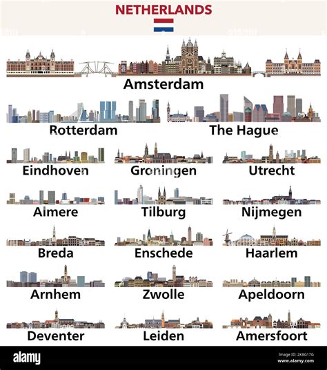 Netherlands Cities Skylines Vector Illustrations Set Stock Vector Image