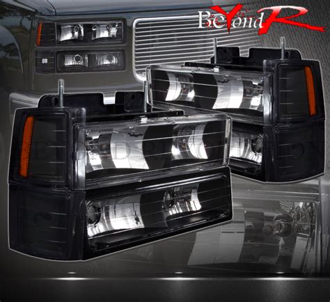 94-98 CHEVY C1500 K1500 PICKUP TRUCK BLACK AMBER HEADLIGHTS+CORNER+BUMPER LAMPS