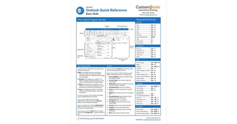 Microsoft Outlook Basic Quick Reference Card Free Tips And