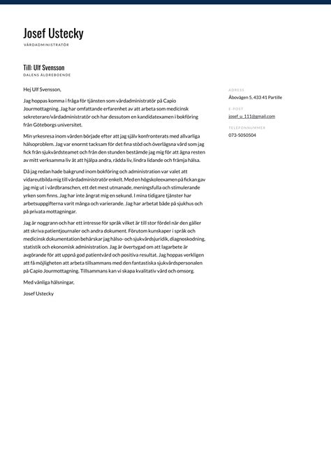 Exempel På Personligt Brev åt En Vårdyrken Och Experttips Gratis