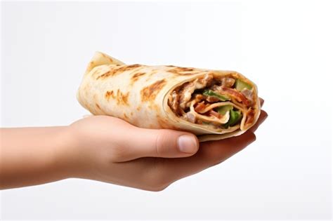 Premium AI Image A Hand Holding A Burrito On A White Background