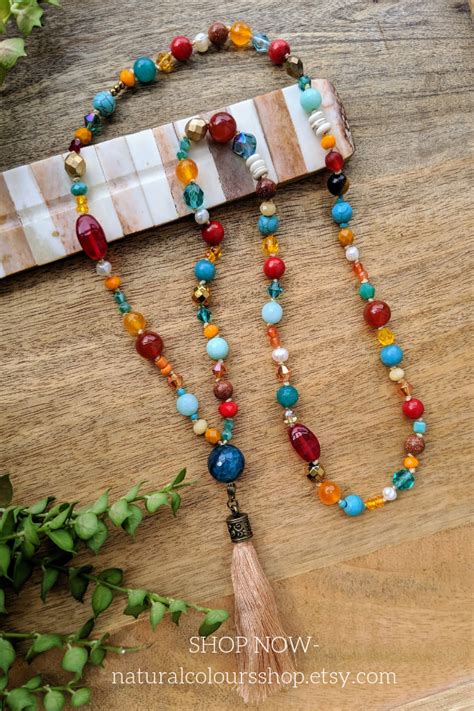 Beautiful Boho Necklace Tassel Necklace Red And Turquoise Long Hippie