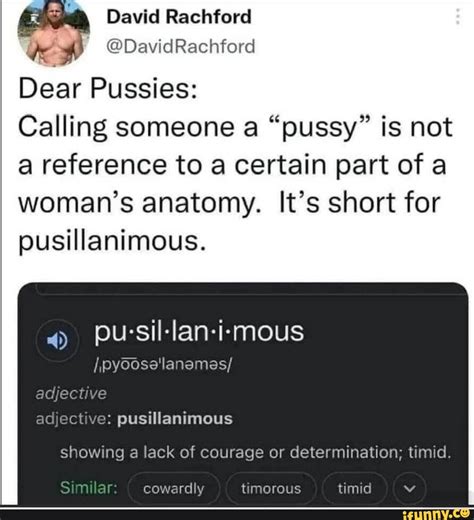 David Rachtord DavidRachtord Dear Pussies Calling Someone A Pussy Is Not A Reference To A