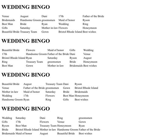 Wedding Bingo Wordmint