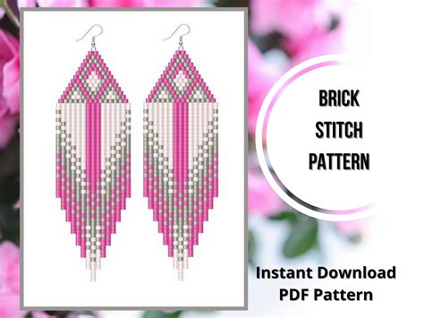 Brick Stitch Fringe Pink Earring Pattern Seed Bead Native Etsy