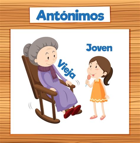 Premium Vector | Vieja and joven spanish word card with antonyms means ...