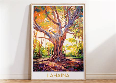 Lahaina Maui Travel Poster Banyan Tree Wall Art Lahaina Print Vibrant Wall Art Maximal Decor Mid ...