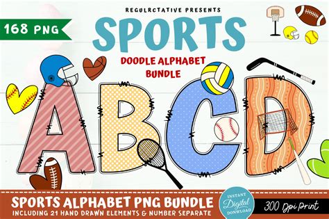 Sports Doodle Alphabet Bundle Graphic By Regulrcrative Creative Fabrica