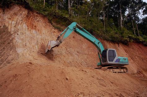 Digging The Pit Foundation A Hole With Excavator Earthwork In