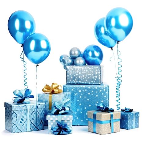 Premium Photo A Blue Gift Box With Blue Balloons And A Blue Ribbon