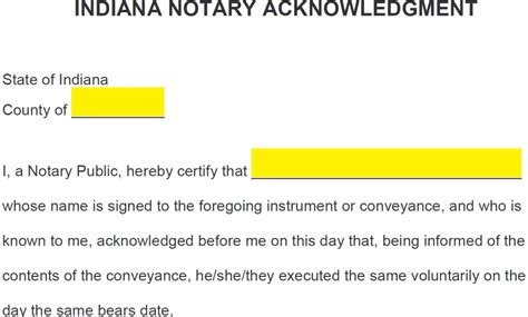 Free Indiana Notary Acknowledgment Form Word Pdf Eforms