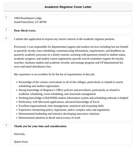 Academic Registrar Cover Letter Velvet Jobs