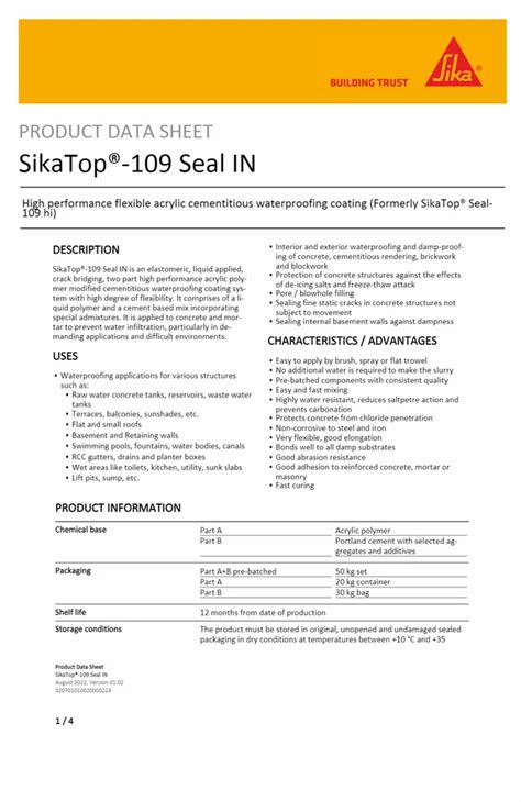 Sikatop Seal In High Performance Flexible Acrylic Cementitious