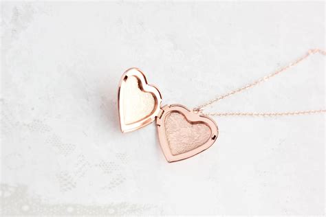 Rose Gold Locket Necklace Heart Locket Photo Locket Pendant - Etsy