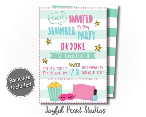 Slumber Party Birthday Invitation Sleepover Invitation Pajama Party