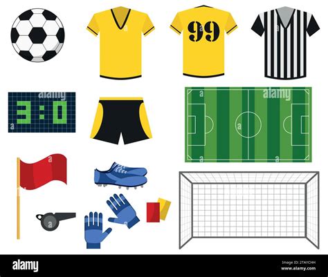 Soccer Or European Football Flat Icons Set Uniform Ball Football