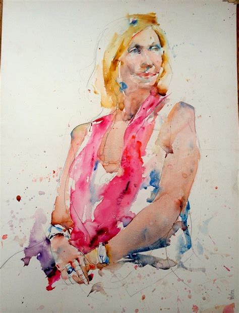 A Watercolor Painting Of A Woman In Pink