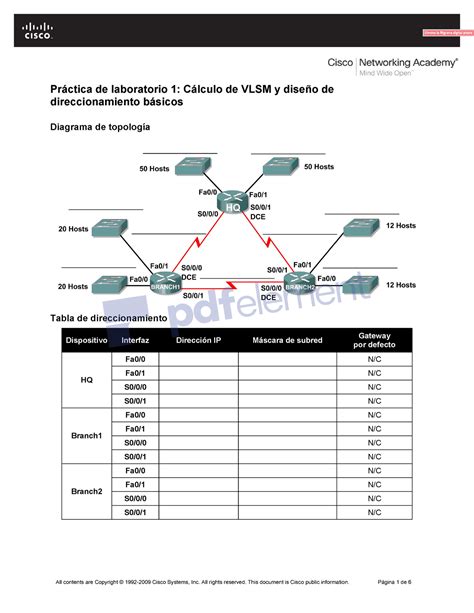 Lab VLSM Lab VLSM Práctica de laboratorio 1 Cálculo de VLSM y