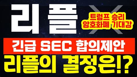 리플 Xrp 긴급 Sec 합의제안 리플의 결정은 Youtube