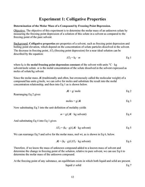 Colligative Properties Lab Freezing Point Depression Experiment 1