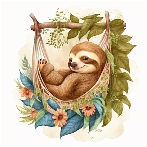 Premium Photo A Sloth In A Hammock By The Watercolor Company