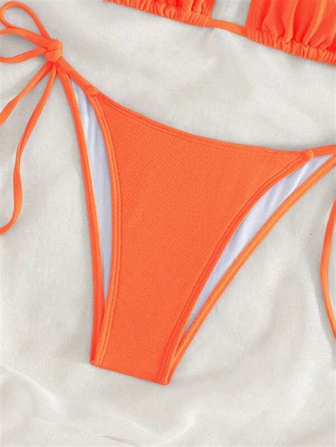 Bañador bikini halter triángulo con cordón lateral Naranja ISZA
