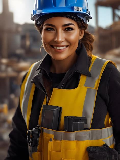 Mulher trabalhando em um capacete de construção de canteiro de obras e