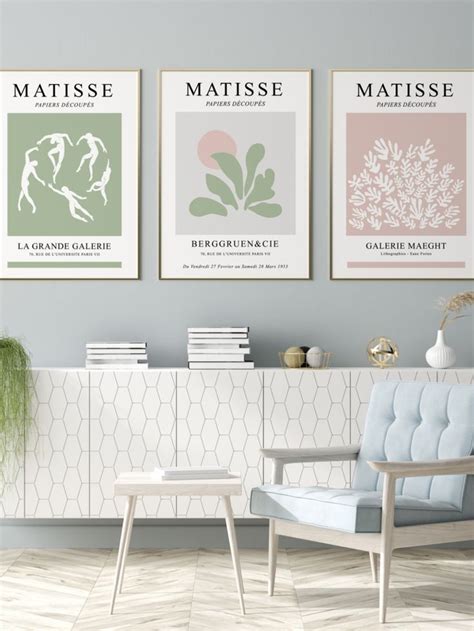 Matisse Wall Art Set Of 3 Dusty Sage Green Wall Art Pastel Wall Art