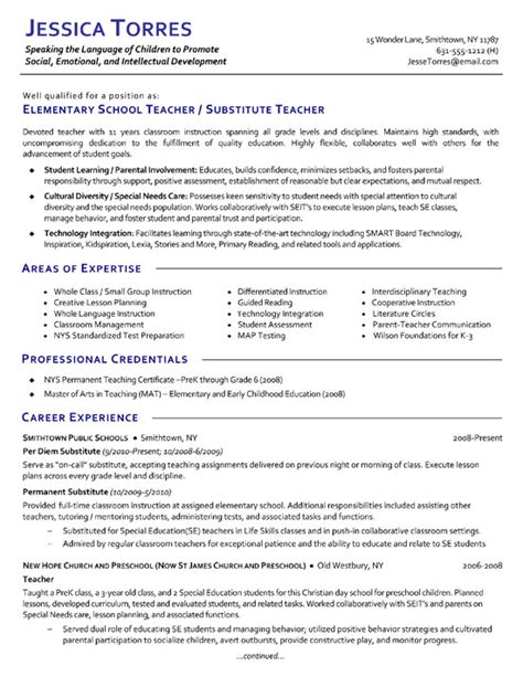 Substitute Teacher Resume Example