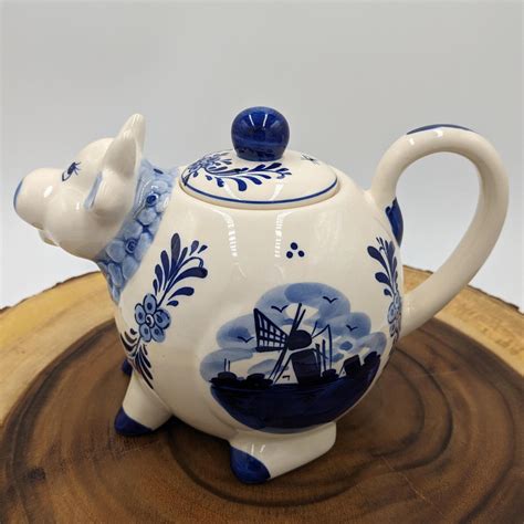 Vintage D A I C Delft Blue Hand Painted Ceramic Cow Teapot