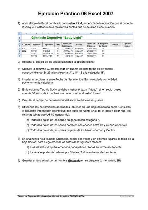 Ejpractico 6excel INFORMATICA Ejercicio Práctico 06 Excel 2007