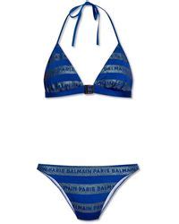 Balmain Metallic Triangle Bikini Set Lyst Uk