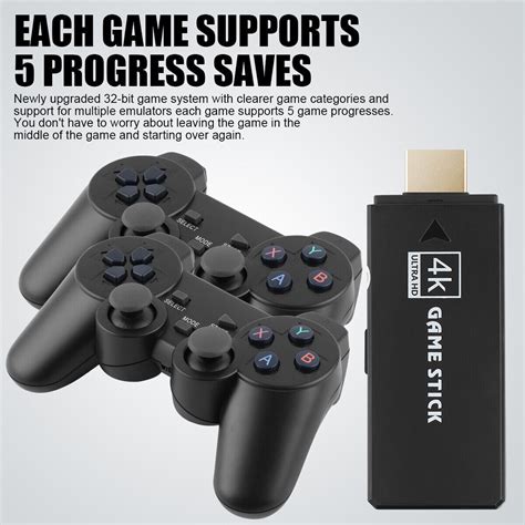 4K HDMI Video Game Console Retro TV Stick 64G 2 Wireless Controller