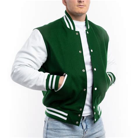 Varsity Base Men Jacket Kelly Green Wool Body White Leather Sleeves