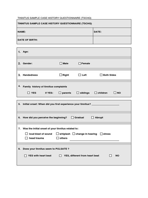 Tinnitussamplecasehistoryquestionnaire Pdf Tinnitus Noise