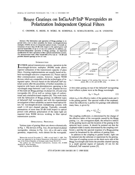 Pdf Bragg Gratings On Ingaaspinp Waveguides As Polarization