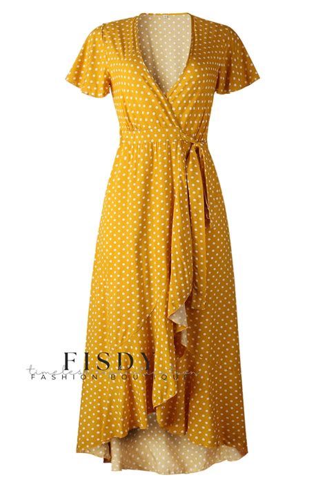 Fisdy Classic Polka Dot V Neck Dress With Elegant Lace Trim And Short