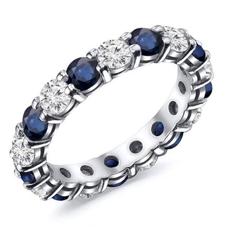 2 00 Carat Round Cut Diamond Natural Blue Sapphire Eternity Band