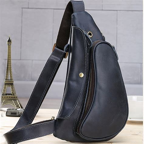 Genuine Leather Sling Backpack Multi Pocket Chest Bag Etsy