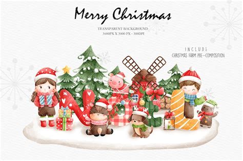 Christmas Farm Clipart Farm Clipart Farm Animal Clipart - Etsy